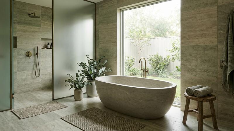 Serene bathroom with natural stone